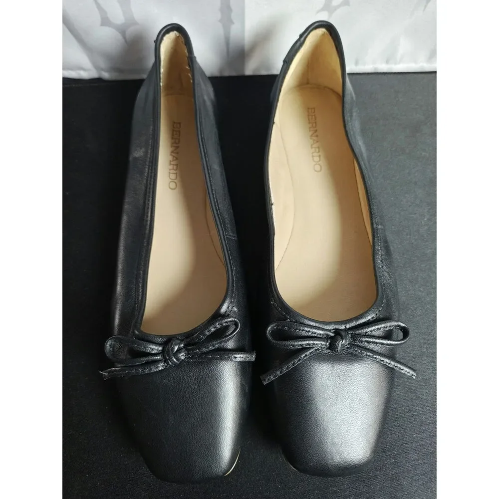 BERNARDO Women's Size 6 Gwynn Leather Bow Ballerina Flats New $198